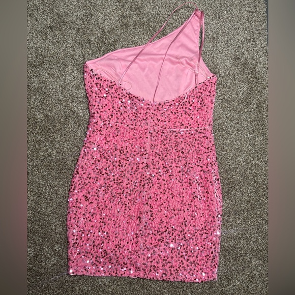 Faeriesty Women’s Large One-Shoulder Pink Sequin Pink Dress - Picture 14 of 14